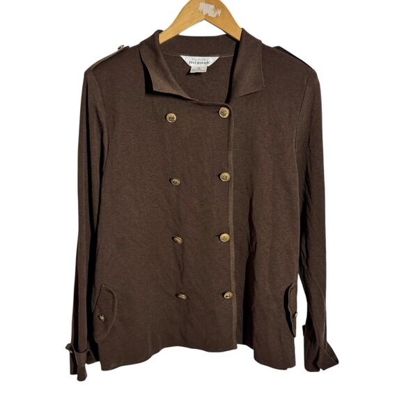 Misook Double Knit Breasted Jacket Blazer Women XL Chocolate Brown Old Money - Picture 1 of 7